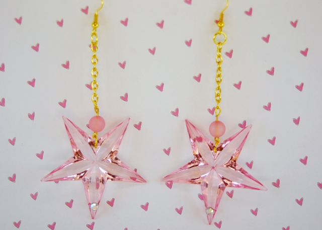 Transparent pink star earrings with crystal touches!  http://madamexapparel.storenvy.com